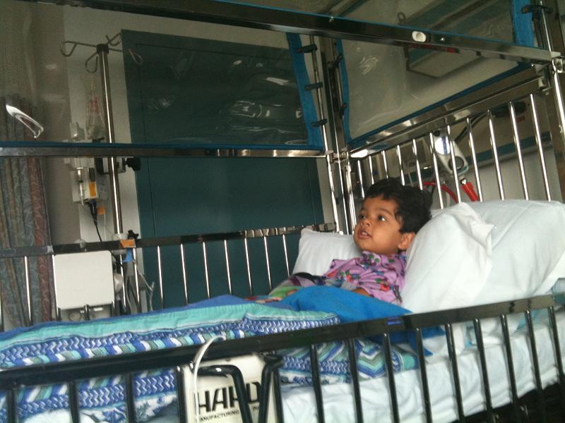 IMG_0225.JPG - Once the diagonis of pneumonia was made he was directly admitted to the hospital. This was taken the next day in his room. He is still hooked to the iv andhas a blood oxygen monitor hooked to his toe.