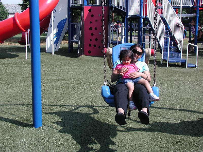 P7070052.JPG - On one of the days we went to the park. Kavitha had arranged a play date for Rohan. Here is Nina in Kavitha's lap