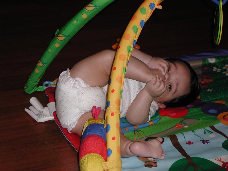 PA230064.JPG - He can - and does put his toes in his mouth. Hopefully he will not grow up to suffer from foot in mouth disease.