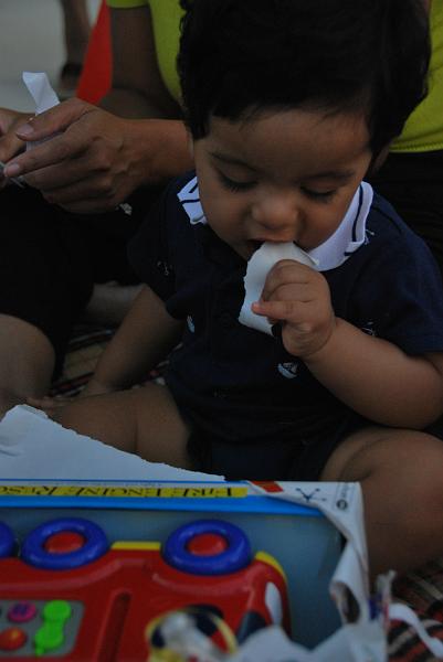 DSC_0776.JPG - Tasting the wrapping. Rohan was more interested in the wrapping than the gift